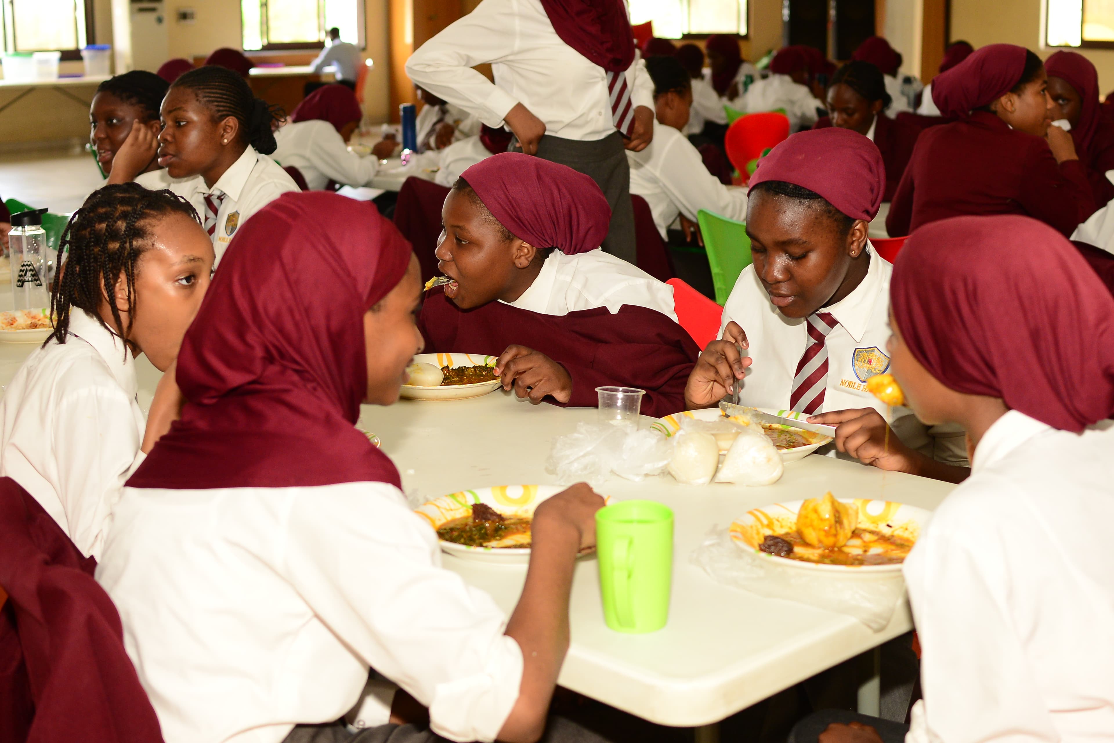 Students in the spacious dining hall