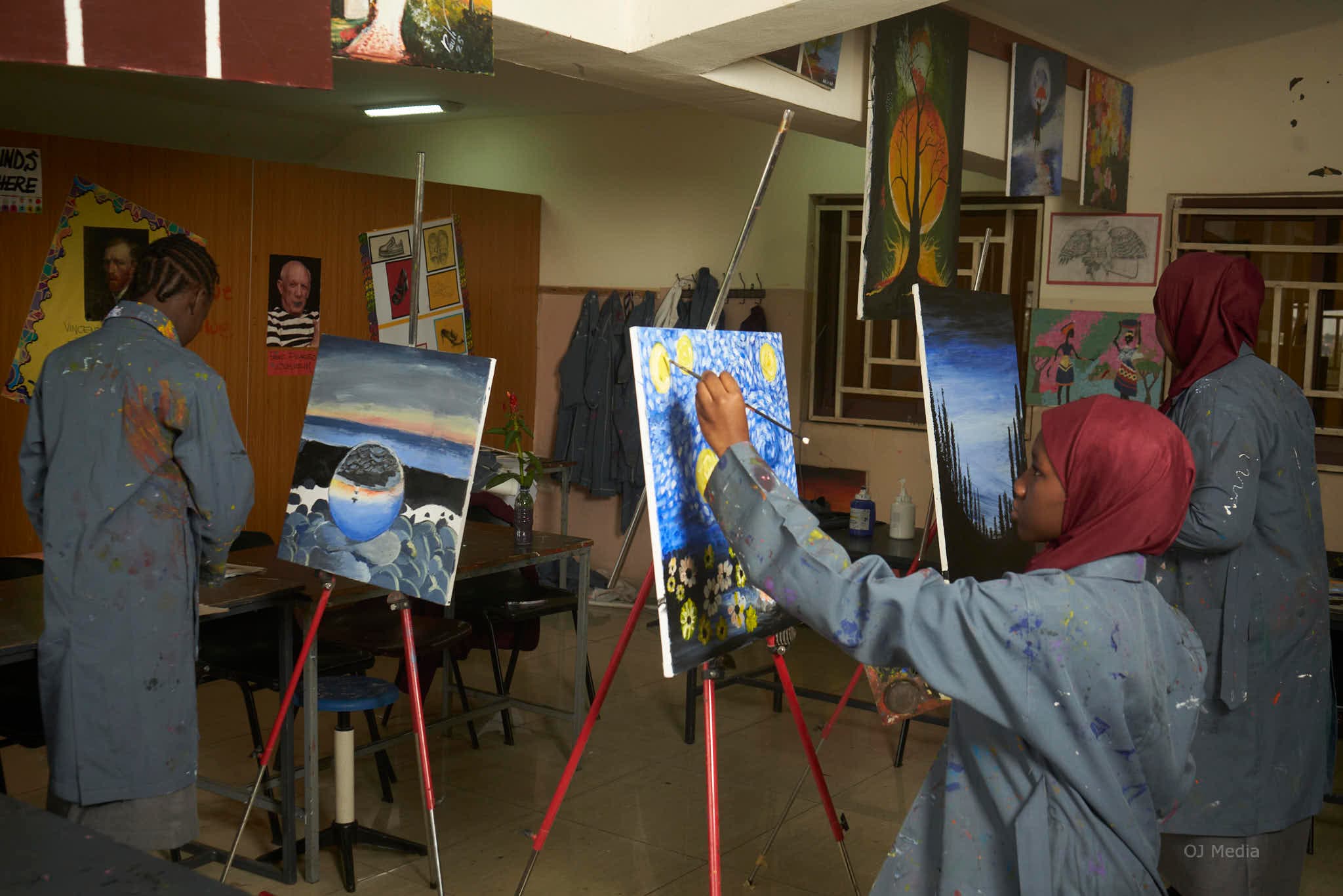Students creating art in the studio